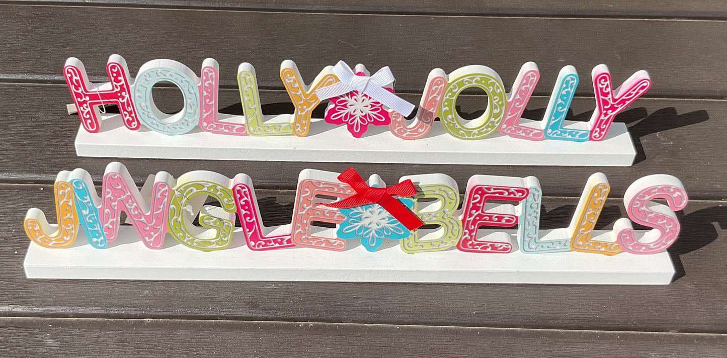 Young's Christmas Decor - Retro Cookie Cut-Out Holly Jolly Jingle Signs 2pc Set