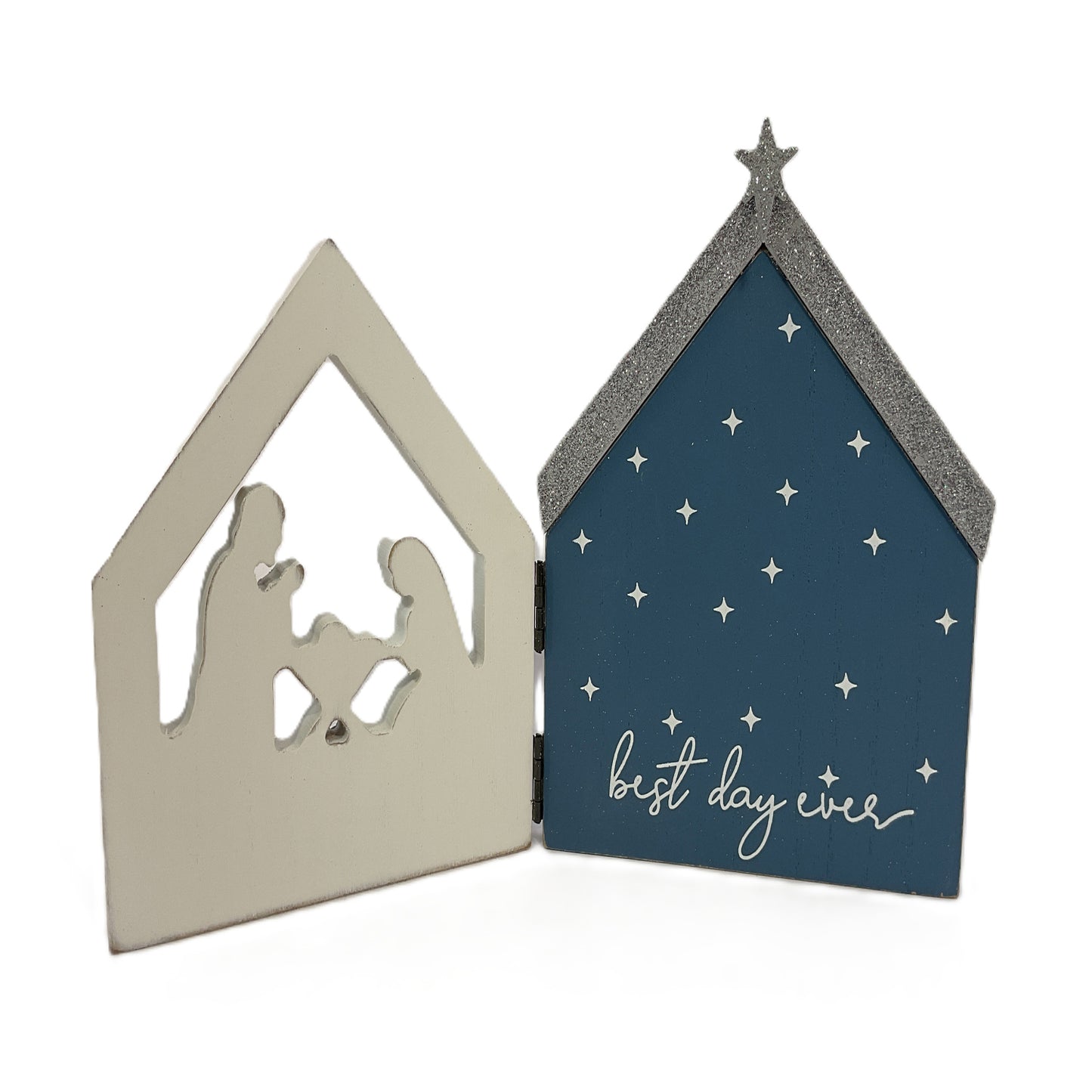 Youngs Christmas Decor - Blue Silver Nativity Theme Silhouette Sign