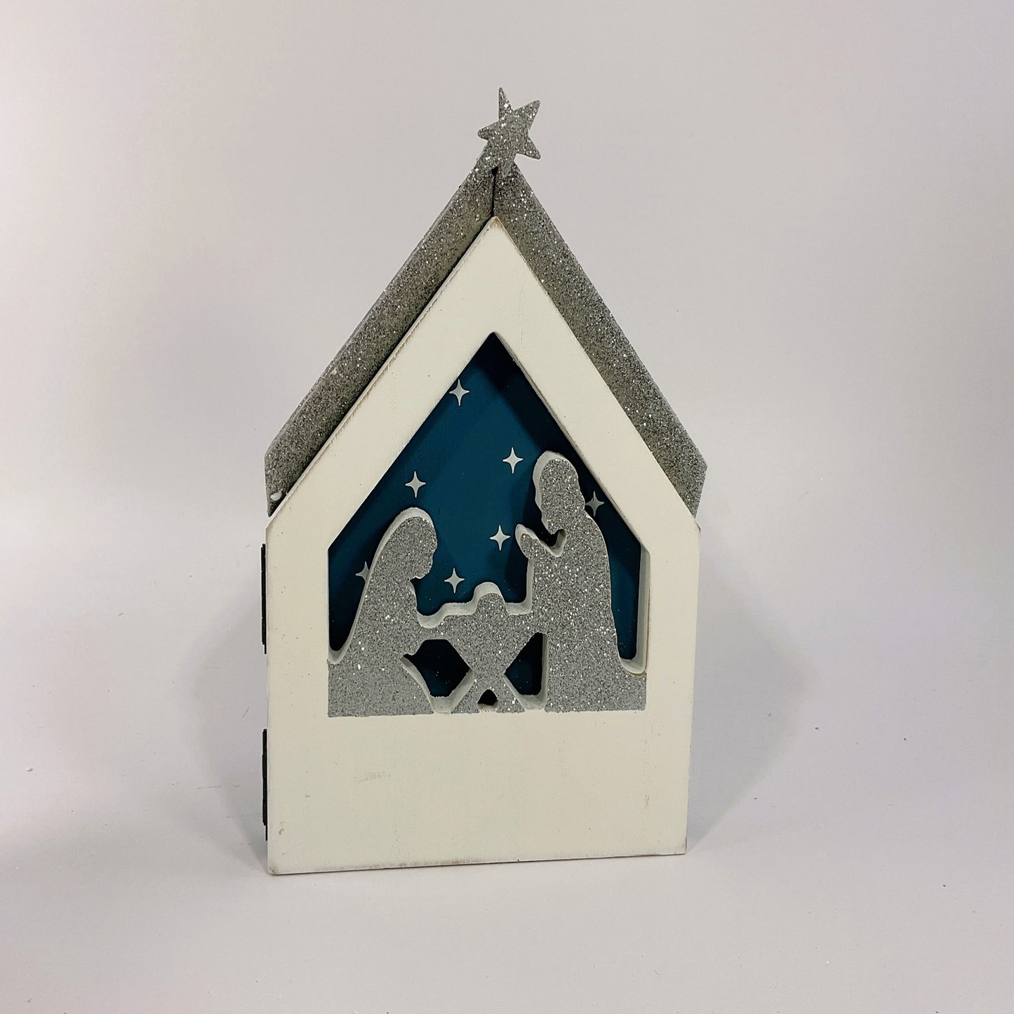 Youngs Christmas Decor - Blue Silver Nativity Theme Silhouette Sign