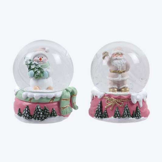 YI Christmas Decor - Small Pastel Snowman Santa Snow-globes 2pc Set