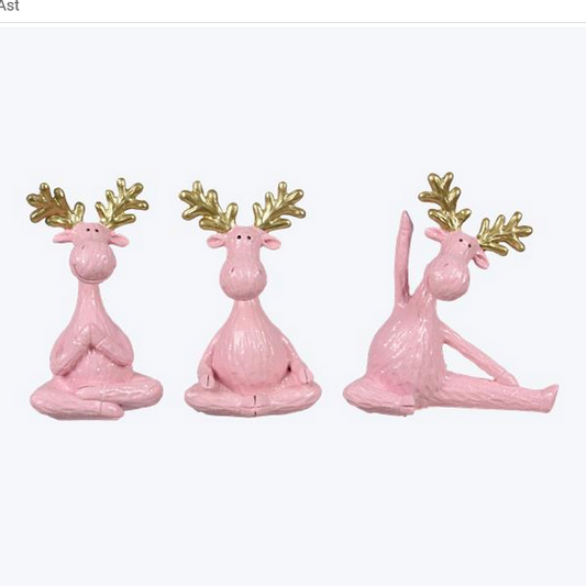YI Christmas Decor - Ceramic Reindeer Yoga Figurines 3pc Set #95459