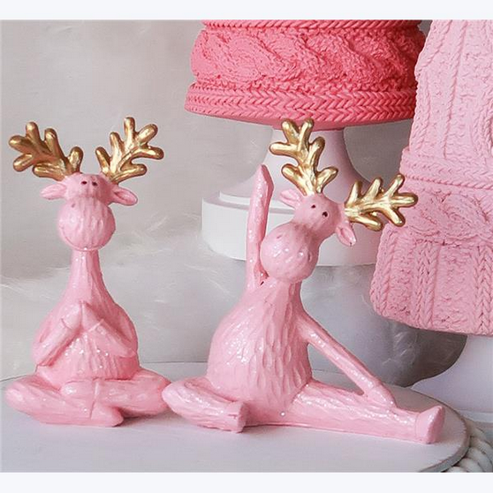 YI Christmas Decor - Ceramic Reindeer Yoga Figurines 3pc Set #95459