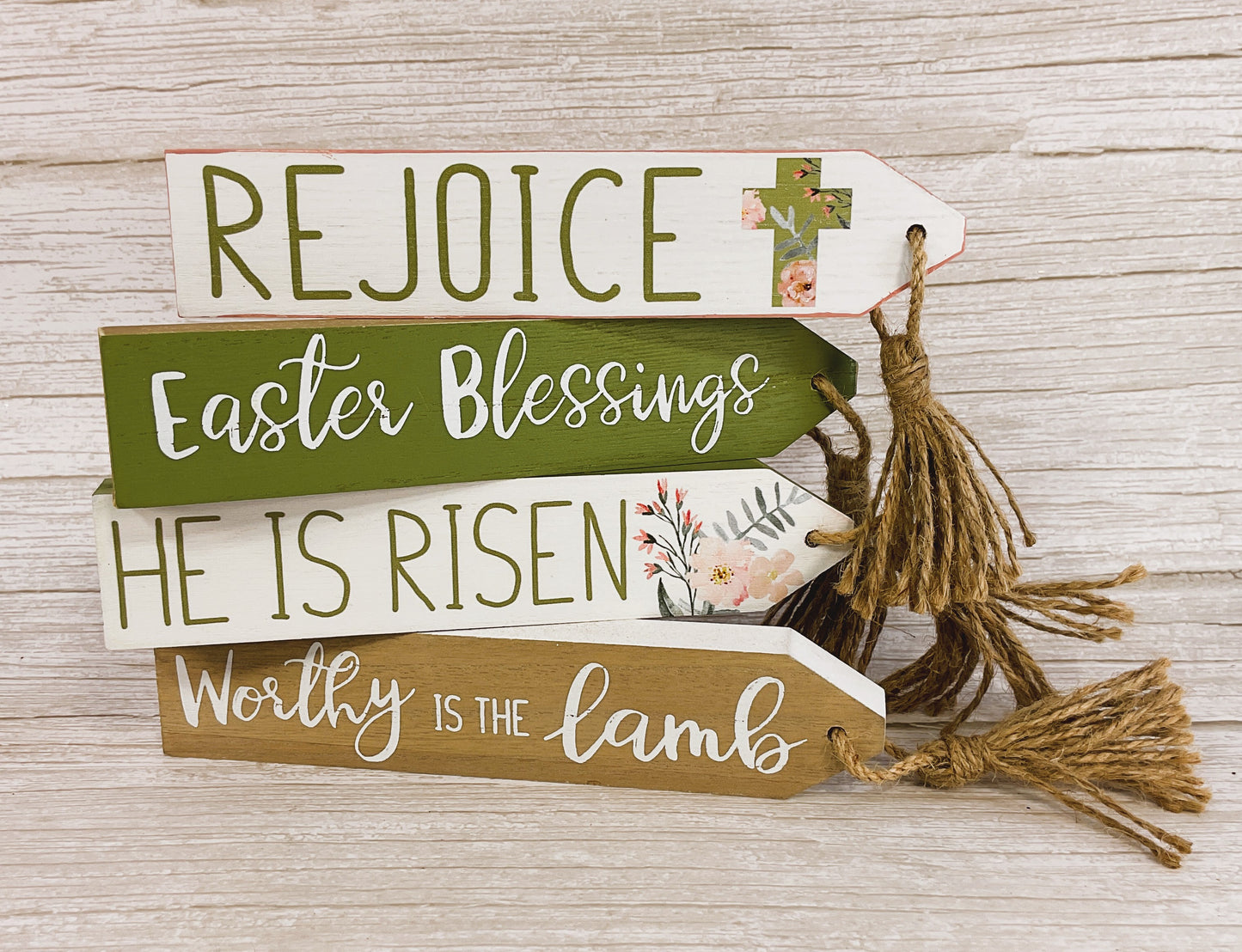 Youngs Easter Decor - Religious Tabletop Block Sign with Tassel