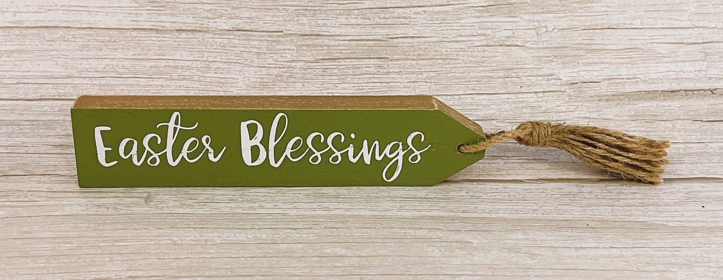 Youngs Easter Decor - Religious Tabletop Block Sign with Tassel