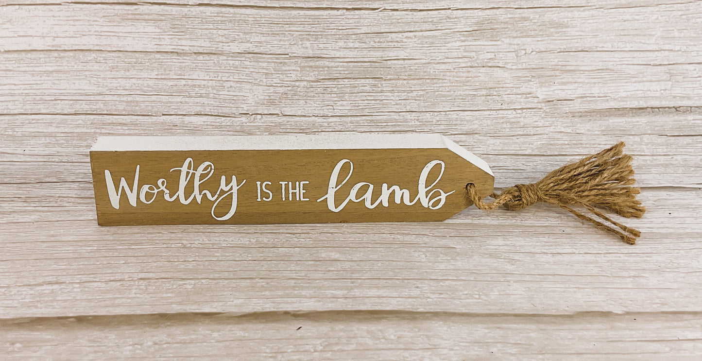 Youngs Easter Decor - Religious Tabletop Block Sign with Tassel