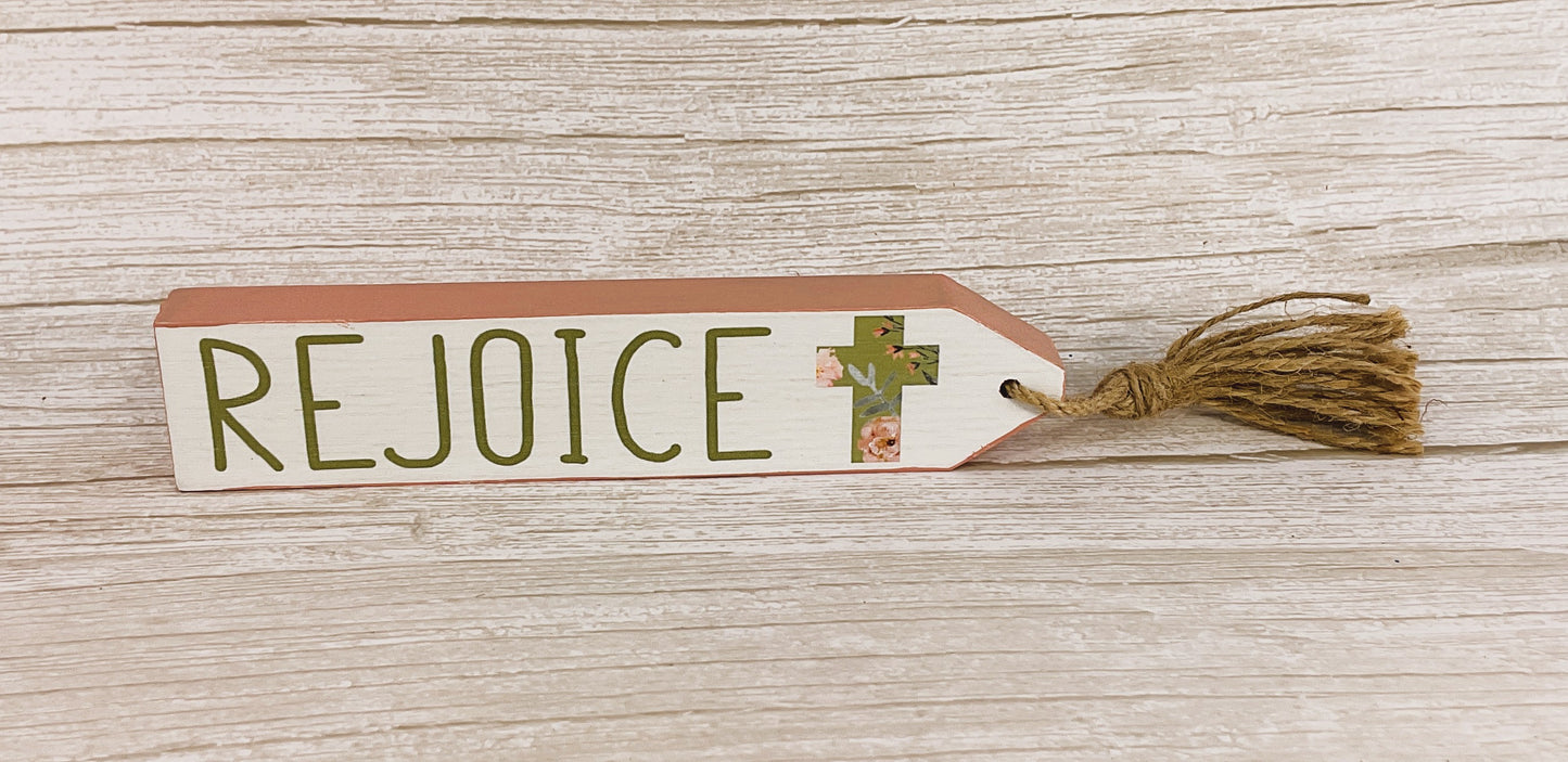 Youngs Easter Decor - Religious Tabletop Block Sign with Tassel