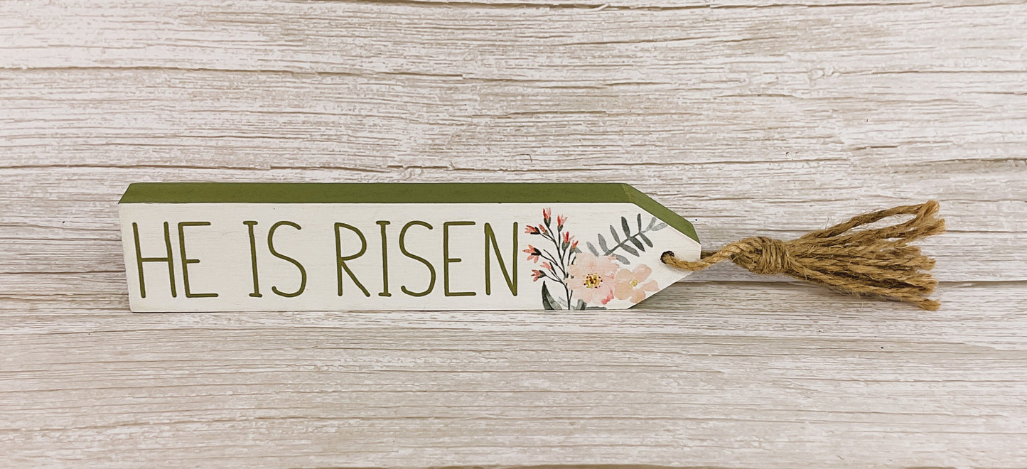 Youngs Easter Decor - Religious Tabletop Block Sign with Tassel