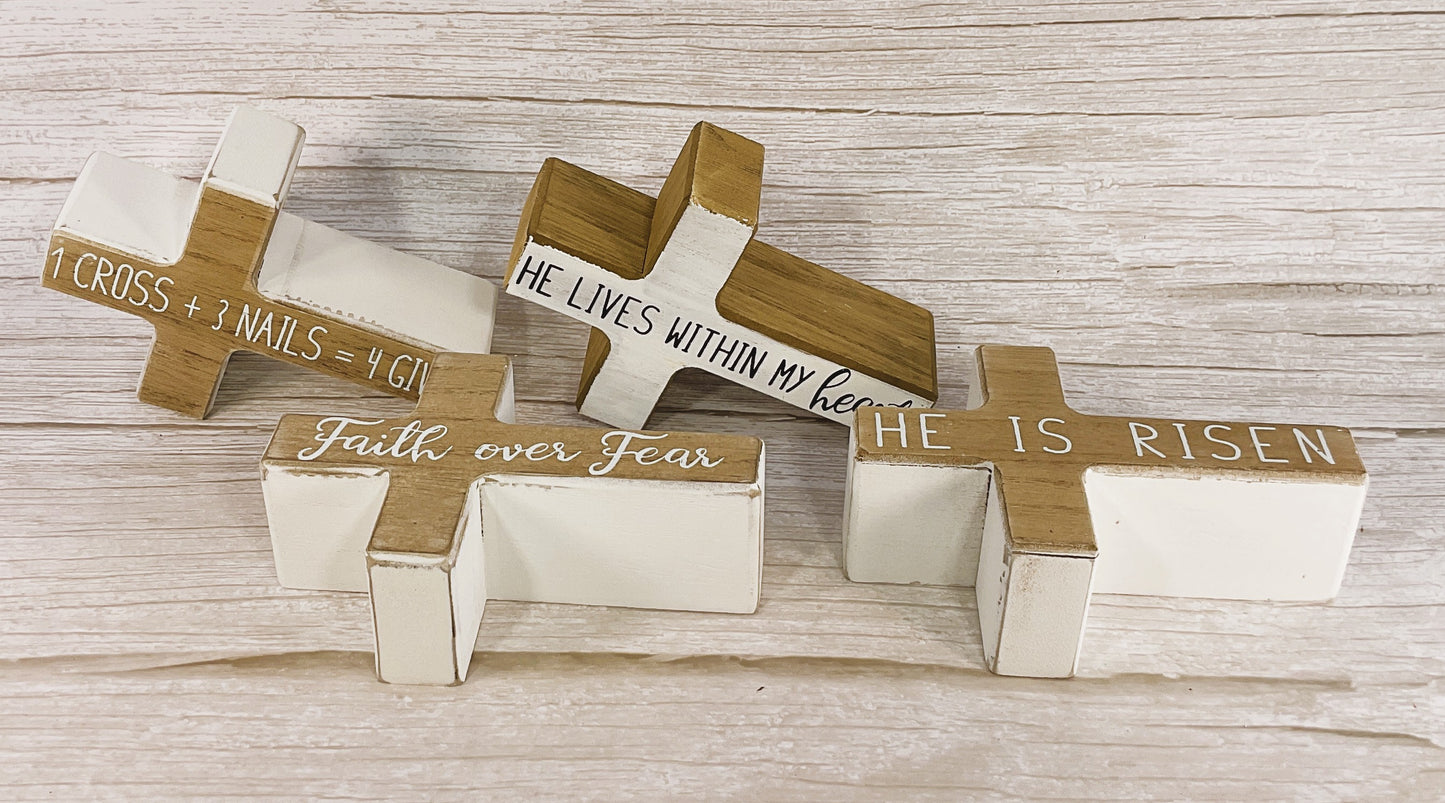 Youngs Easter Decor - Religious Block Cross Chunky Sitter Sign