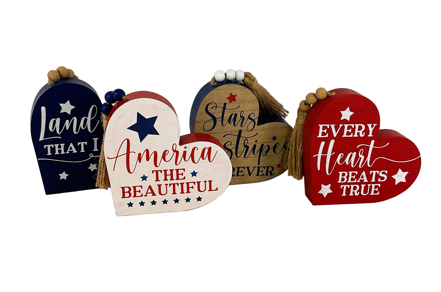 Youngs Patriotic Decor -July 4th Sentiment Chunky Heart Shape Signs 5pc