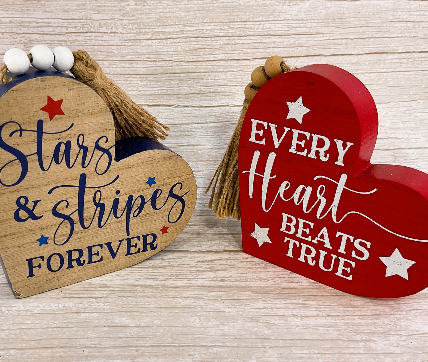 Youngs Patriotic Decor -July 4th Sentiment Chunky Heart Shape Signs 5pc