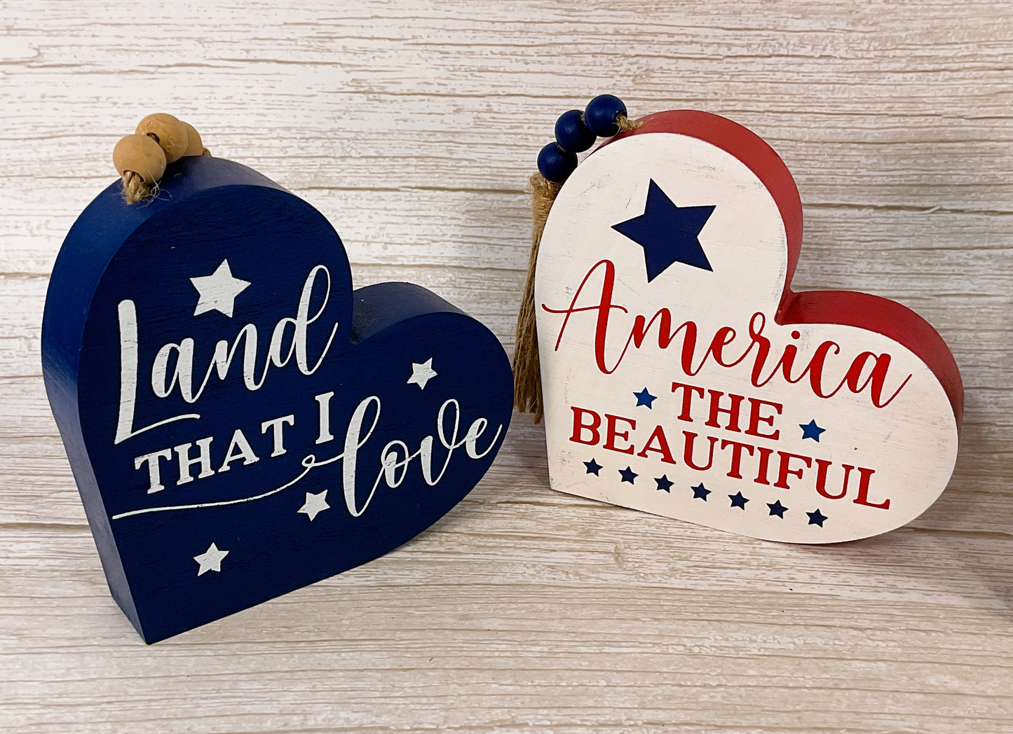 Youngs Patriotic Decor -July 4th Sentiment Chunky Heart Shape Signs 5pc