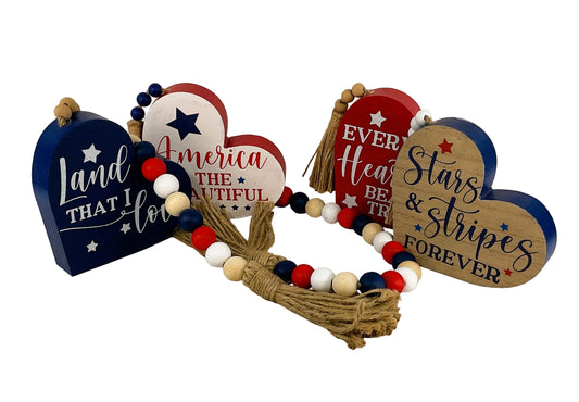 Youngs Patriotic Decor -July 4th Sentiment Chunky Heart Shape Signs 5pc