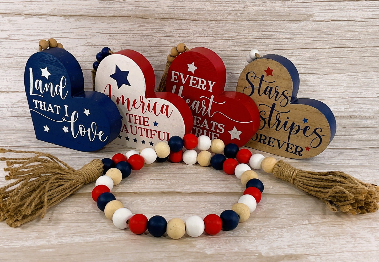 Youngs Patriotic Decor -July 4th Sentiment Chunky Heart Shape Signs 5pc