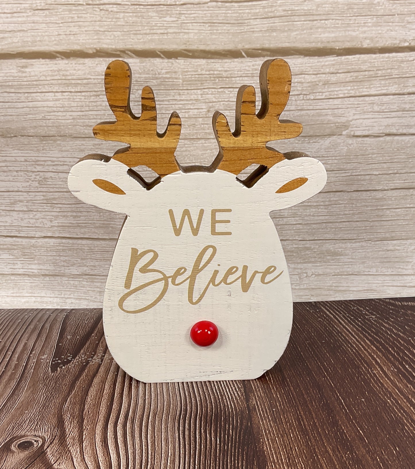 YI Christmas Decor - Whimsy Reindeer Head Chunky Wood Sitter