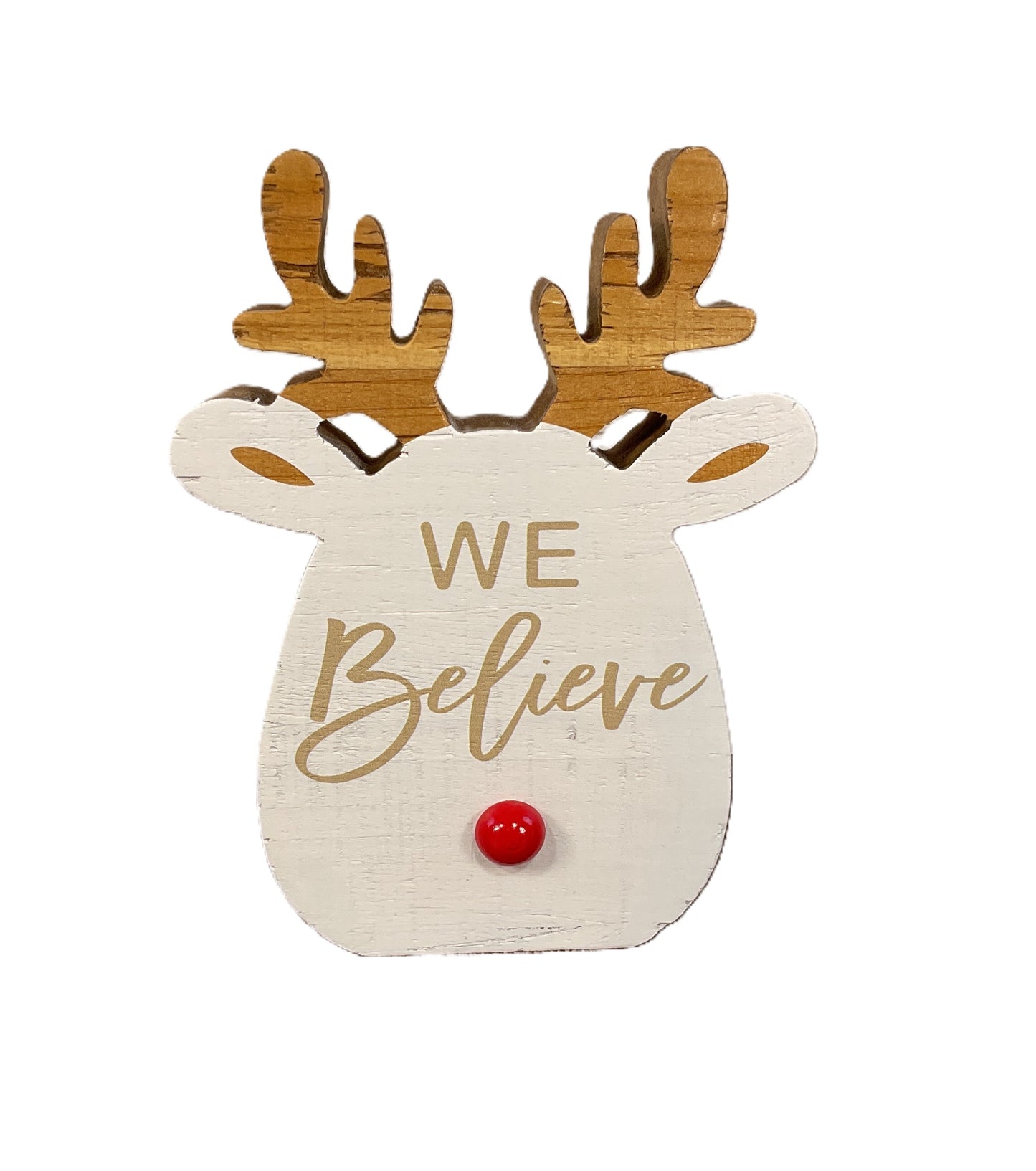 YI Christmas Decor - Whimsy Reindeer Head Chunky Wood Sitter