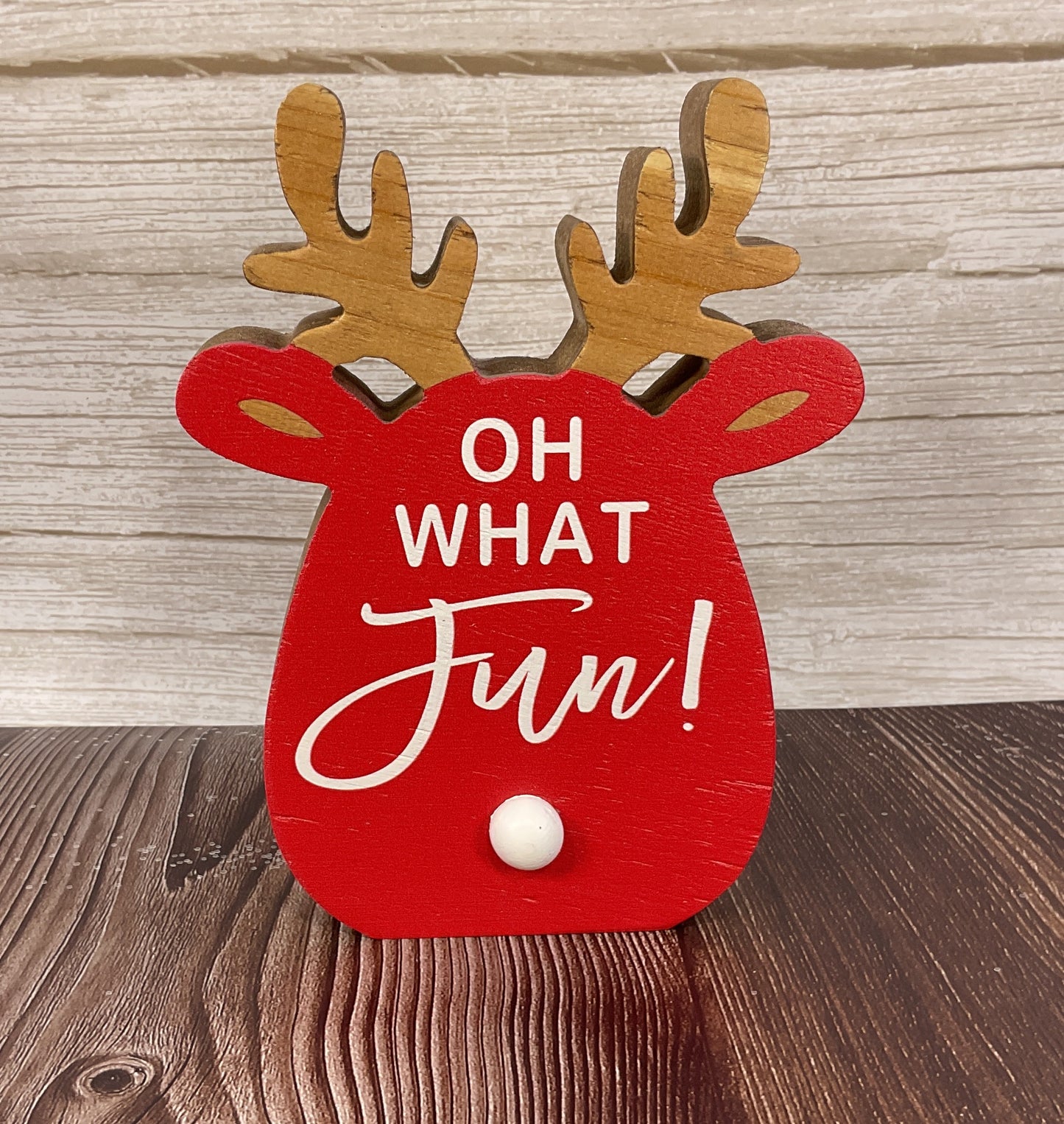 YI Christmas Decor - Whimsy Reindeer Head Chunky Wood Sitter