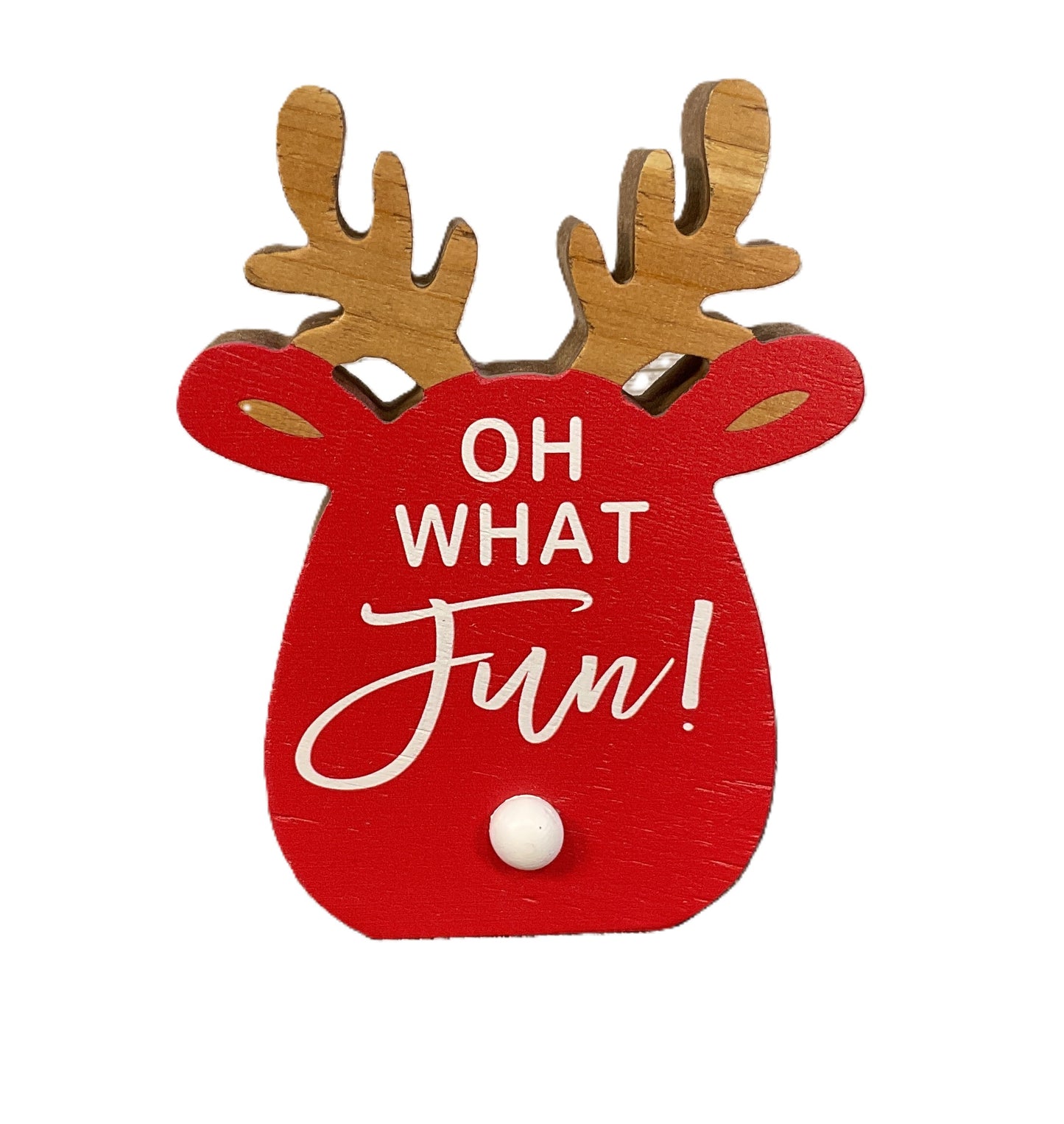 YI Christmas Decor - Whimsy Reindeer Head Chunky Wood Sitter