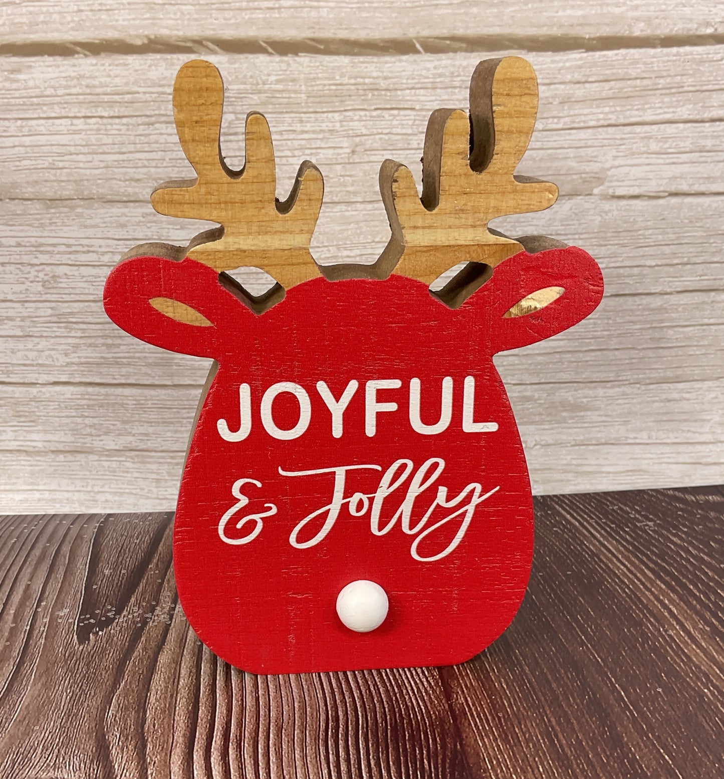 YI Christmas Decor - Whimsy Reindeer Head Chunky Wood Sitter