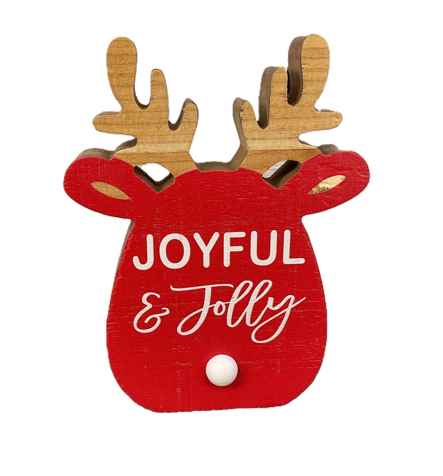 YI Christmas Decor - Whimsy Reindeer Head Chunky Wood Sitter