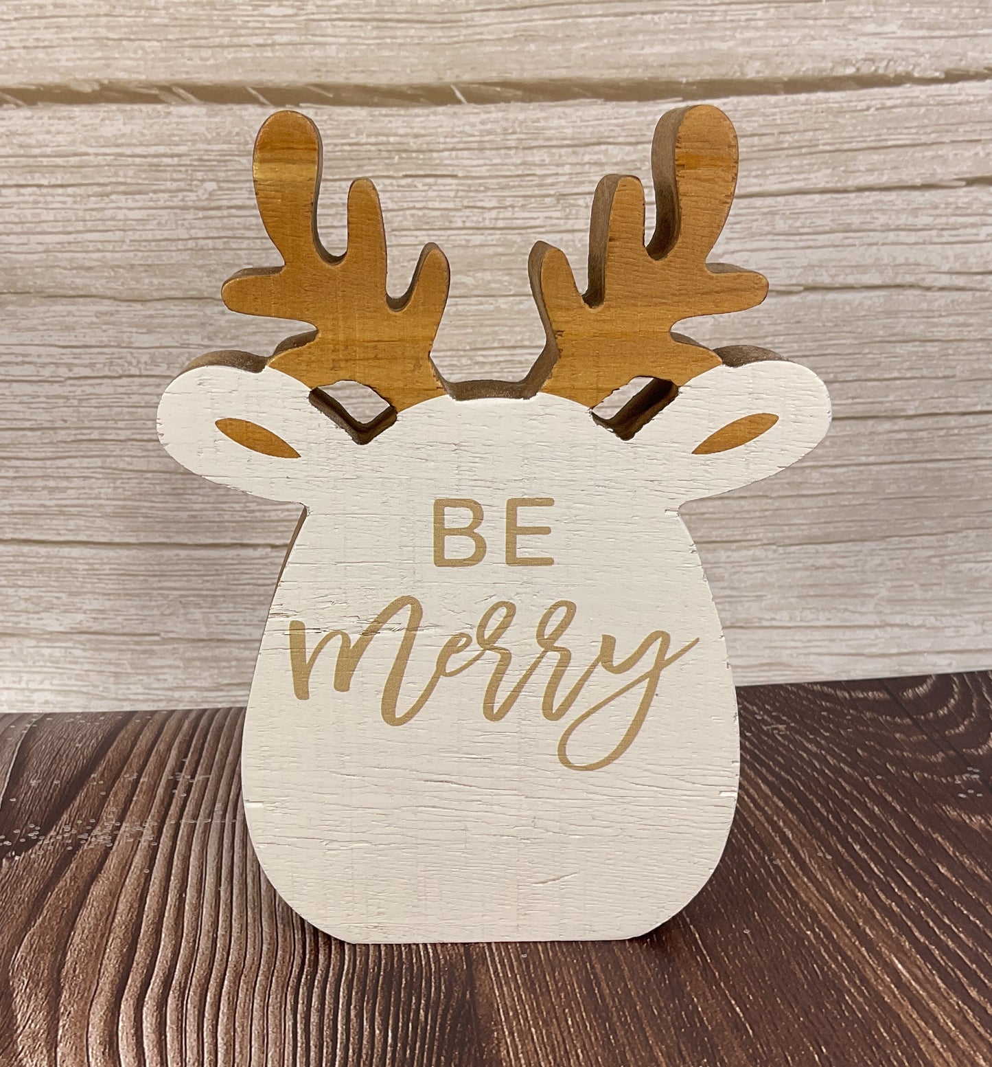 YI Christmas Decor - Whimsy Reindeer Head Chunky Wood Sitter