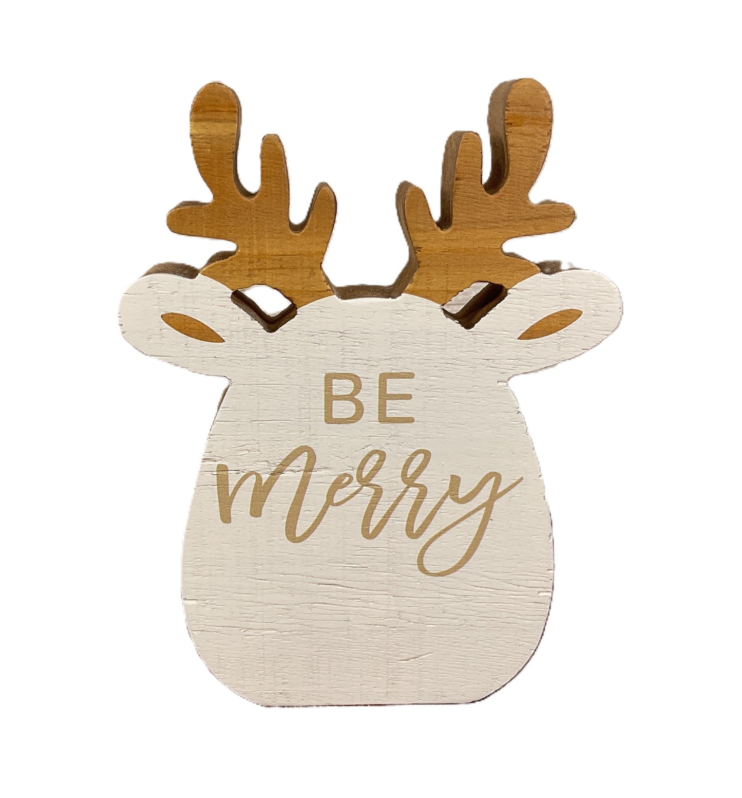 YI Christmas Decor - Whimsy Reindeer Head Chunky Wood Sitter
