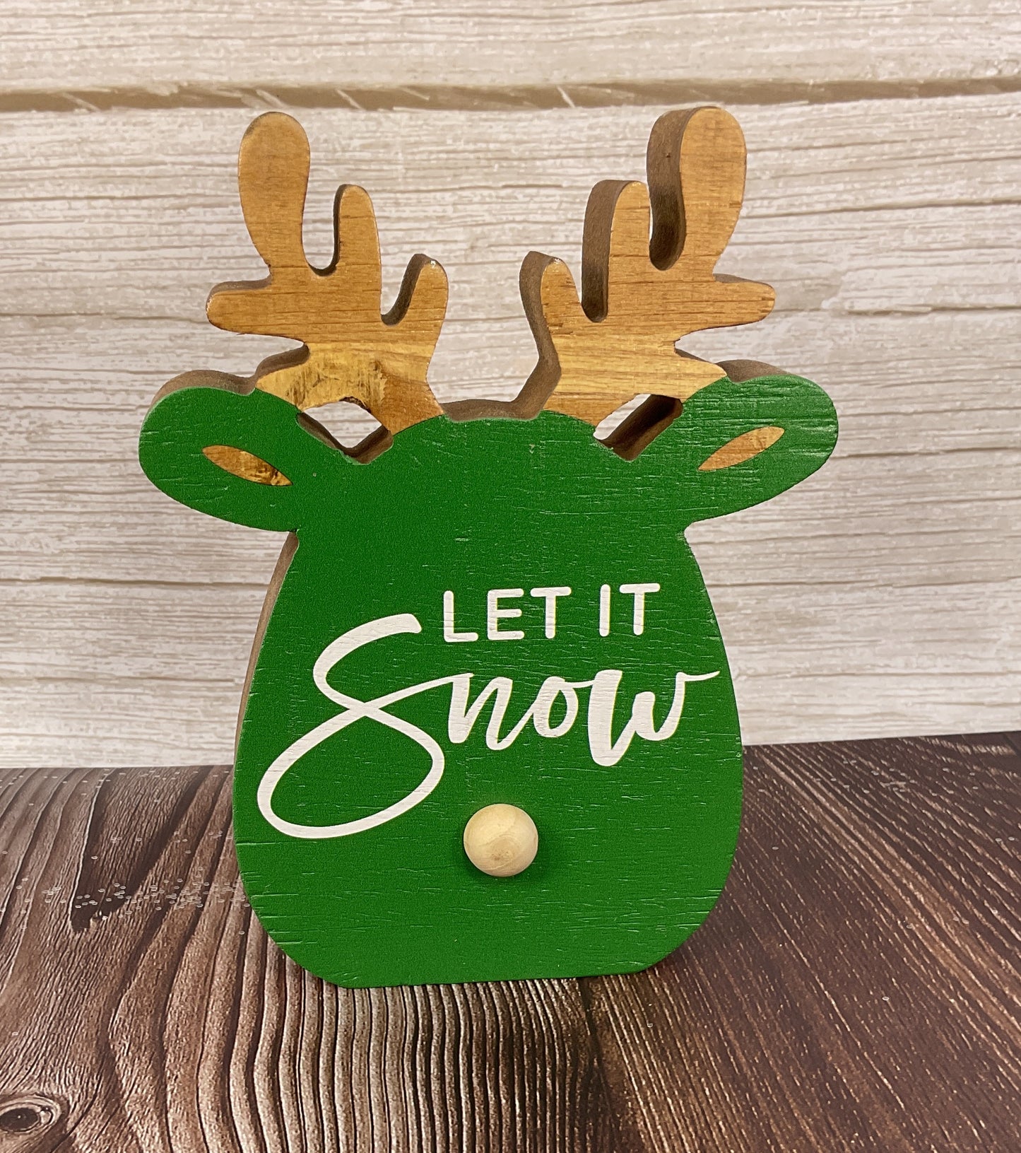 YI Christmas Decor - Whimsy Reindeer Head Chunky Wood Sitter