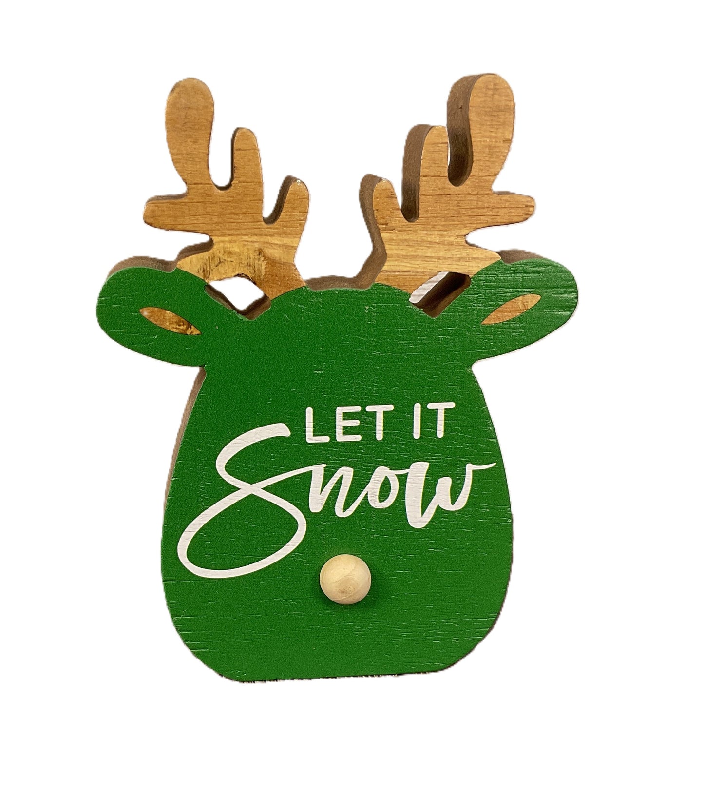 YI Christmas Decor - Whimsy Reindeer Head Chunky Wood Sitter