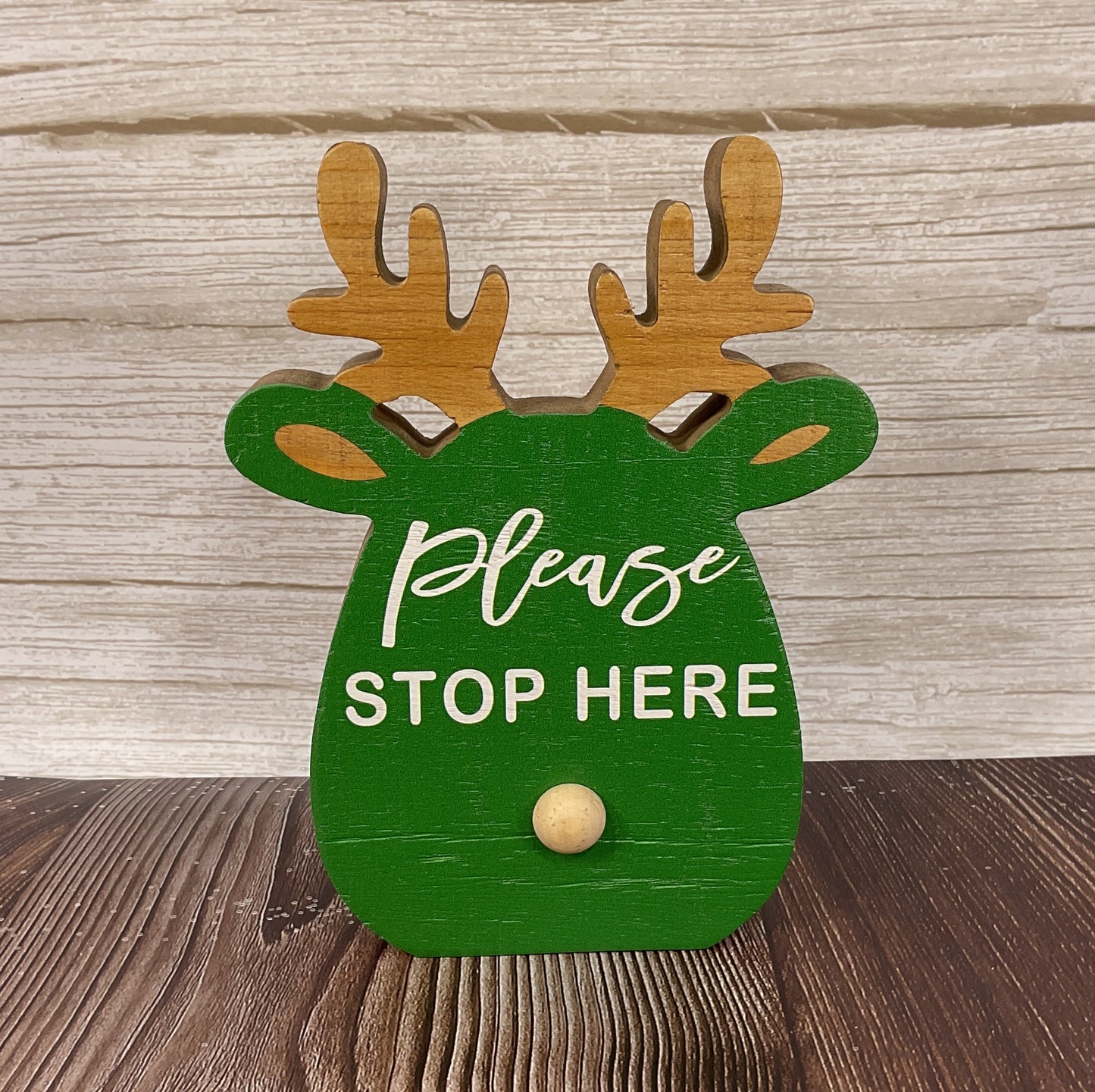 YI Christmas Decor - Whimsy Reindeer Head Chunky Wood Sitter