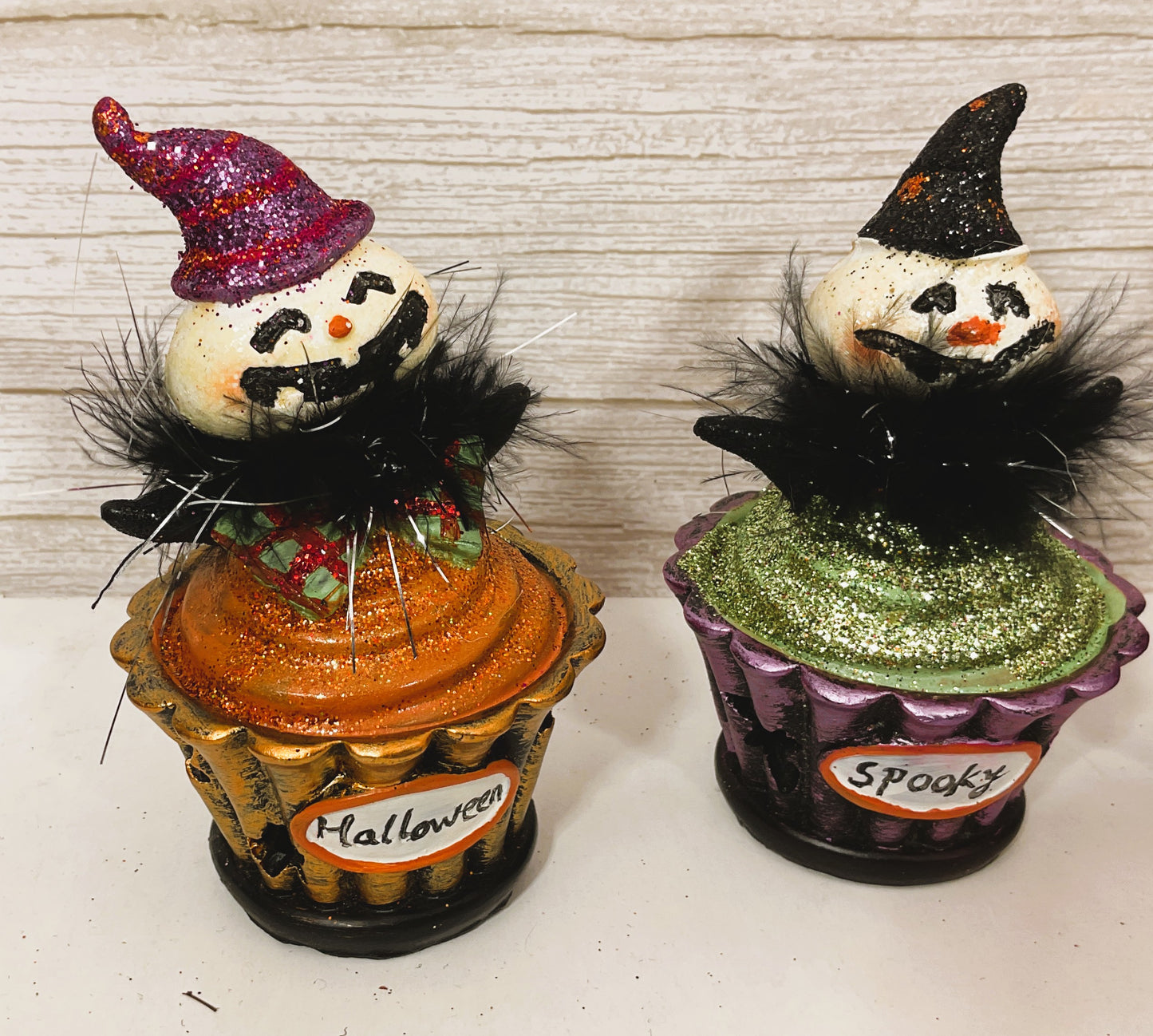 Youngs Halloween Decor  - Lighted Resin Clown Ghost Cupcakes 3pc