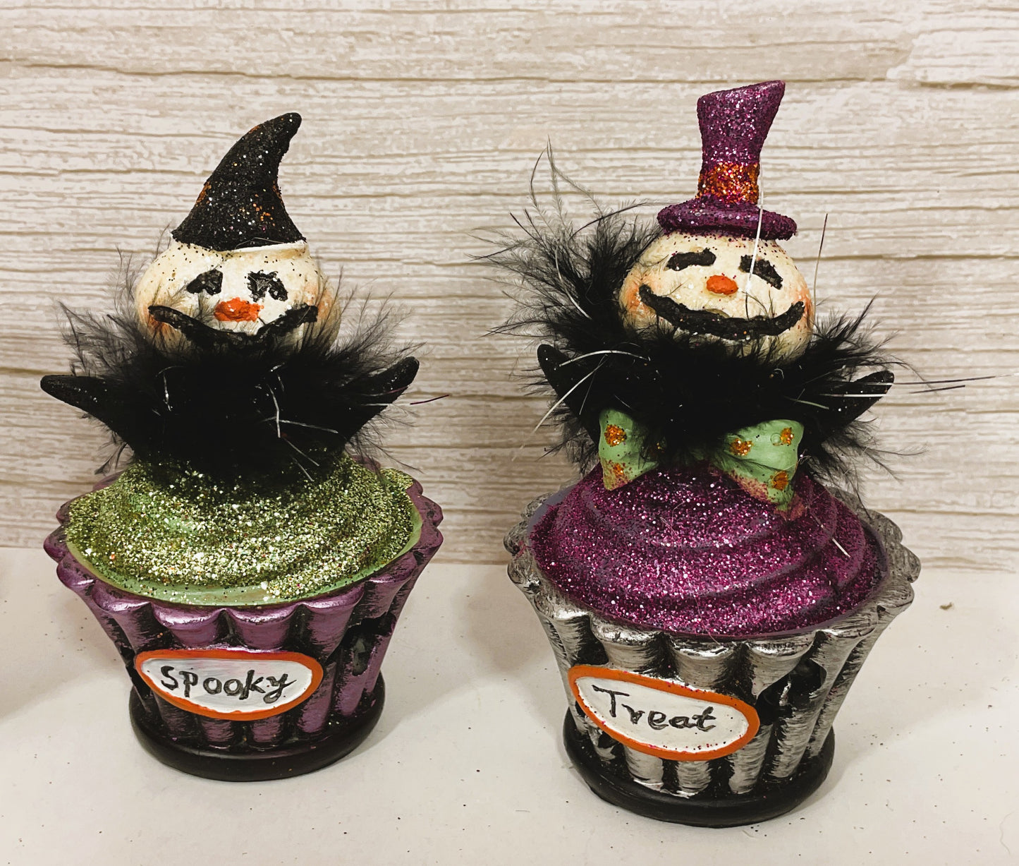 Youngs Halloween Decor  - Lighted Resin Clown Ghost Cupcakes 3pc