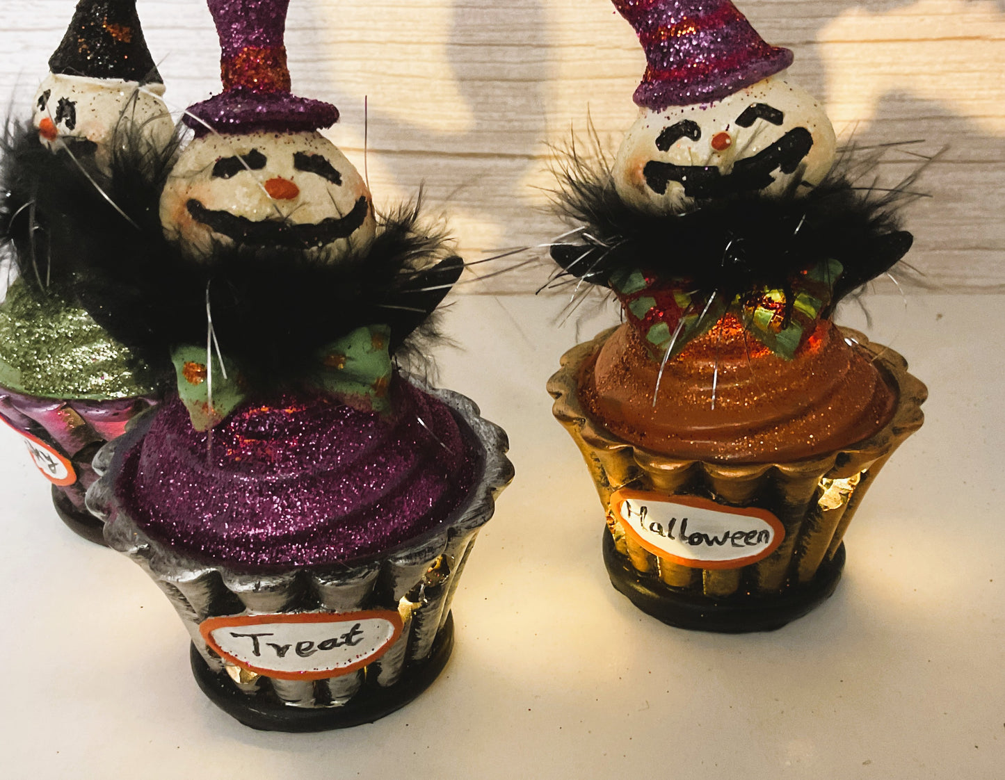 Youngs Halloween Decor  - Lighted Resin Clown Ghost Cupcakes 3pc