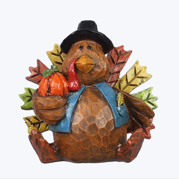 YI Fall Decor - Thanksgiving Pilgrim Turkey Sitter Resin Figurine Tabletop Sitter
