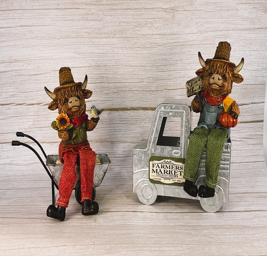 AGSD Fall Decor - Sunflower Harvest Highland Cows Truck Cart Set