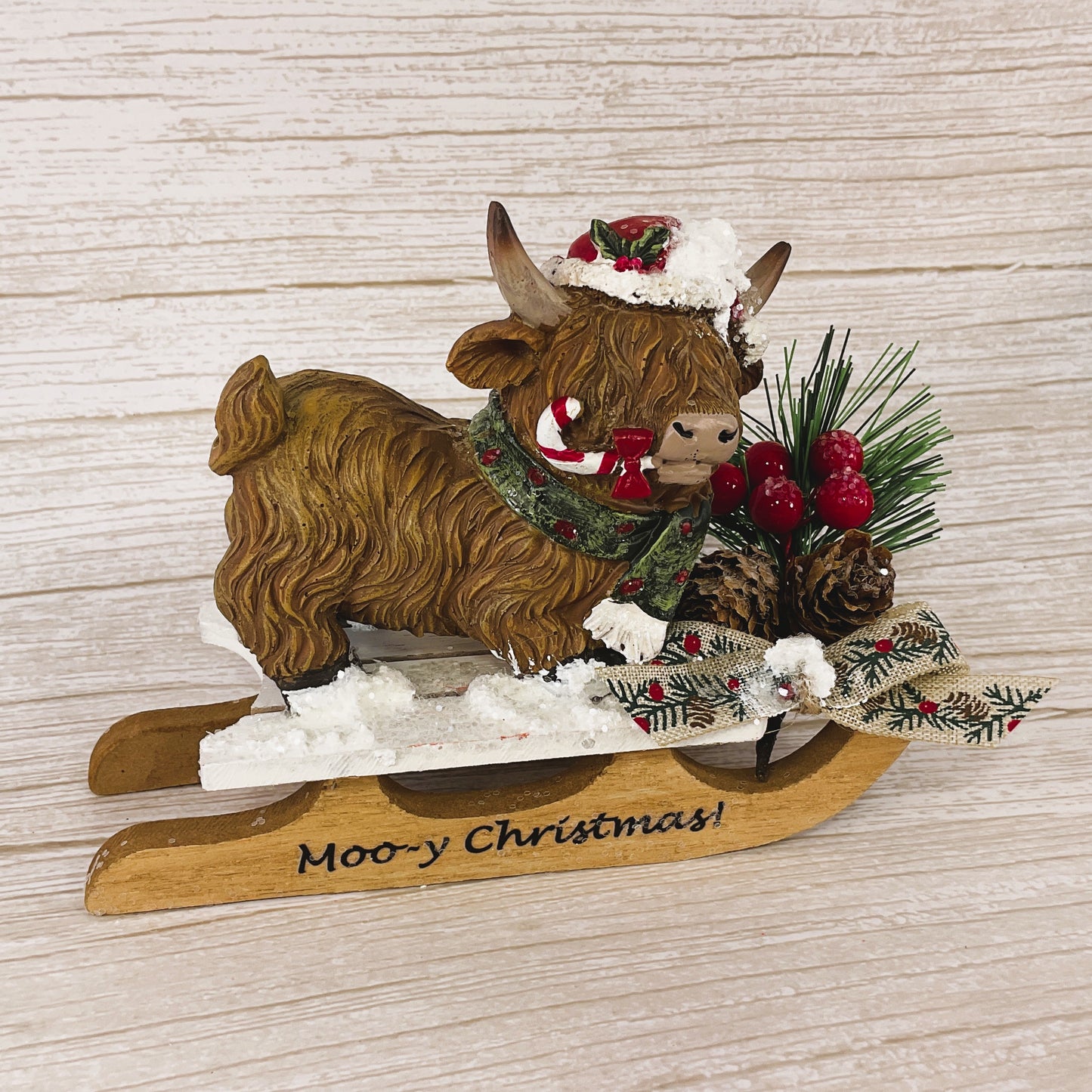 AGSD Christmas Decor - Resin Playful Highland Cows and Sleds 2pc