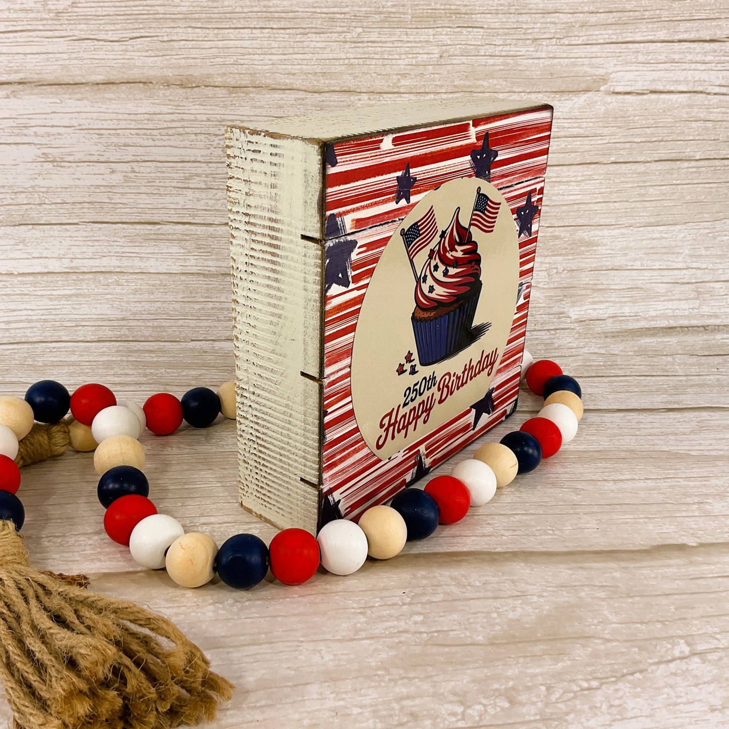 AGSD Patriotic Decor – July 4th 250th Birthday Cupcake Sign & Garland