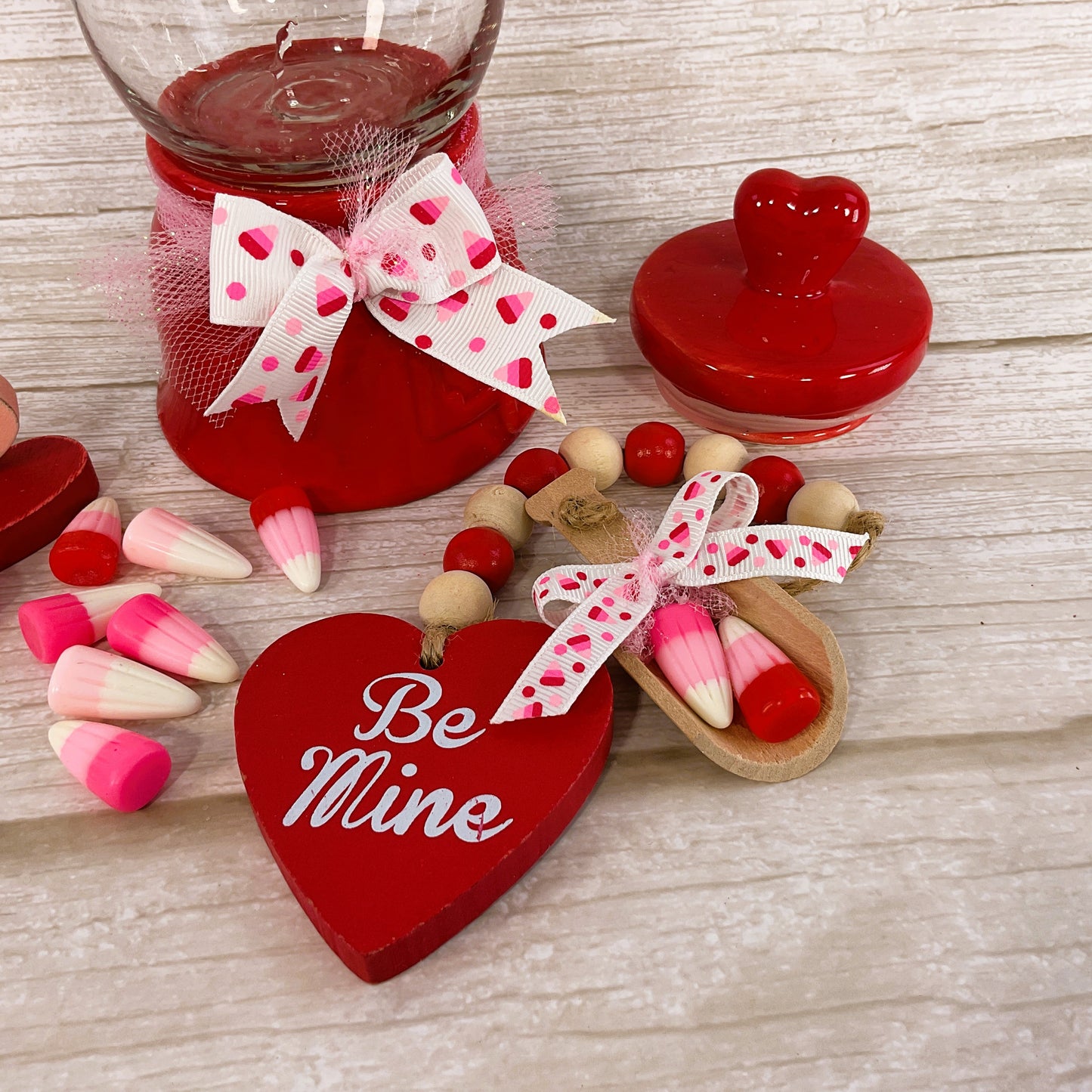 AGSD Valentines Decor - Ceramic Red Gumball Jar Resin Fake Candy Corn