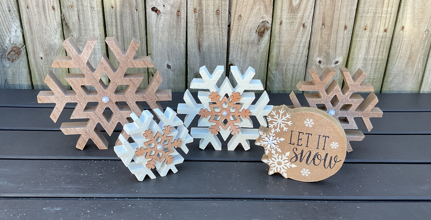 AGSD Winter Decor - Neutral Farmhouse Snowflakes and Sign 5pc Set