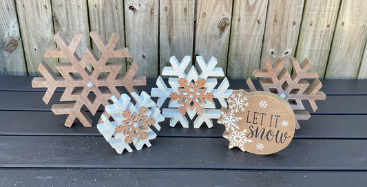 AGSD Winter Decor - Neutral Farmhouse Snowflakes and Sign 5pc Set