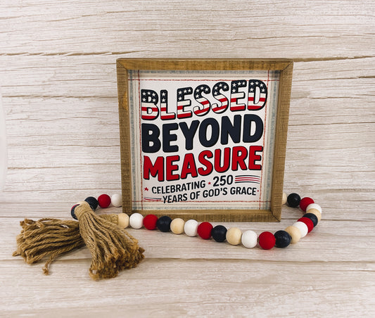 AGSD Patriotic Decor - Blessed July 4th 250th Birthday Inset Sign & 36-Inch Bead Garland Set