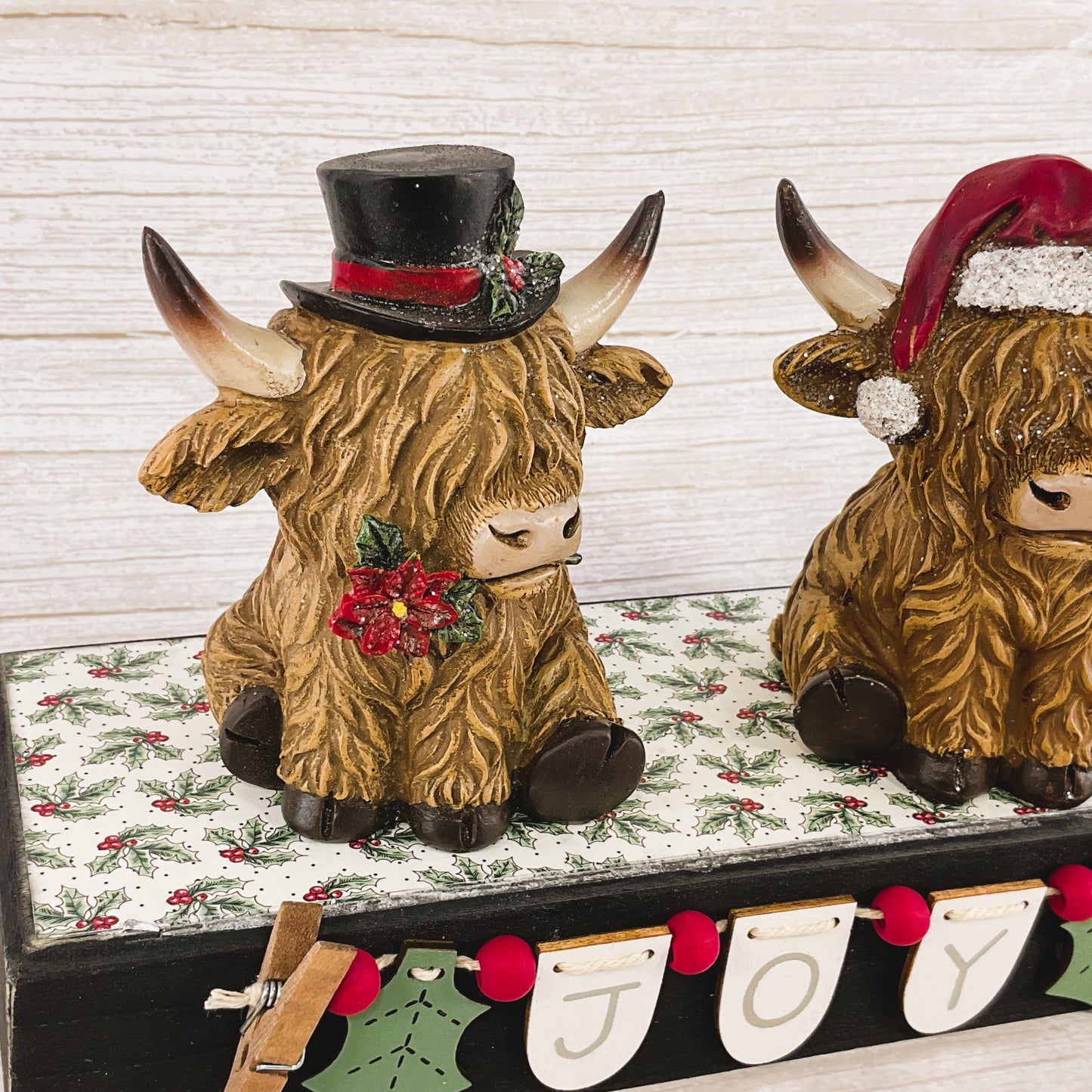 AGSD Christmas Decor - Joy Highland Cows Resin Tabletop Figurines 3pc