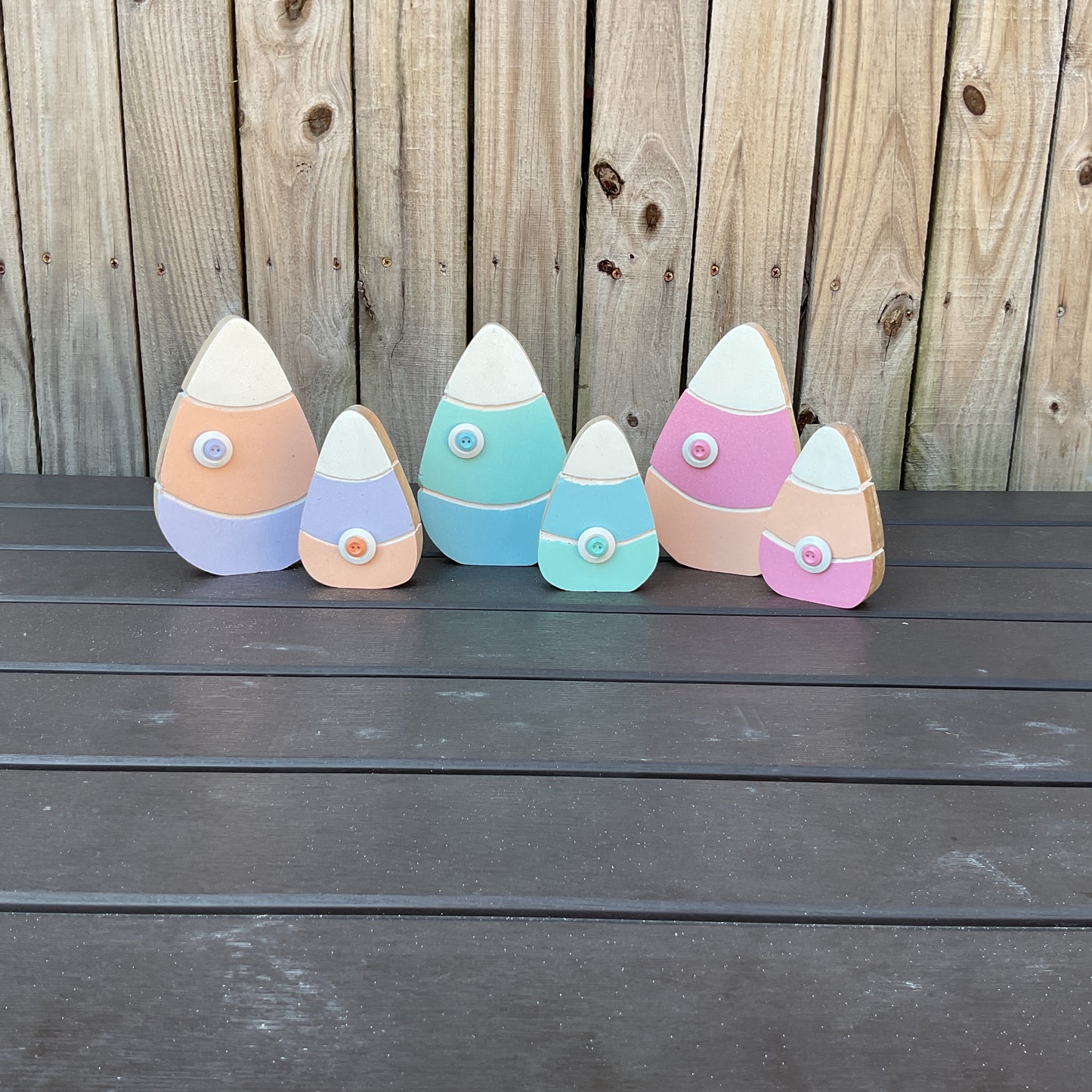 AGD Spring Decor - Pastel Pink Peach Chunky Wood Candy Corn Sitters 2pc Set