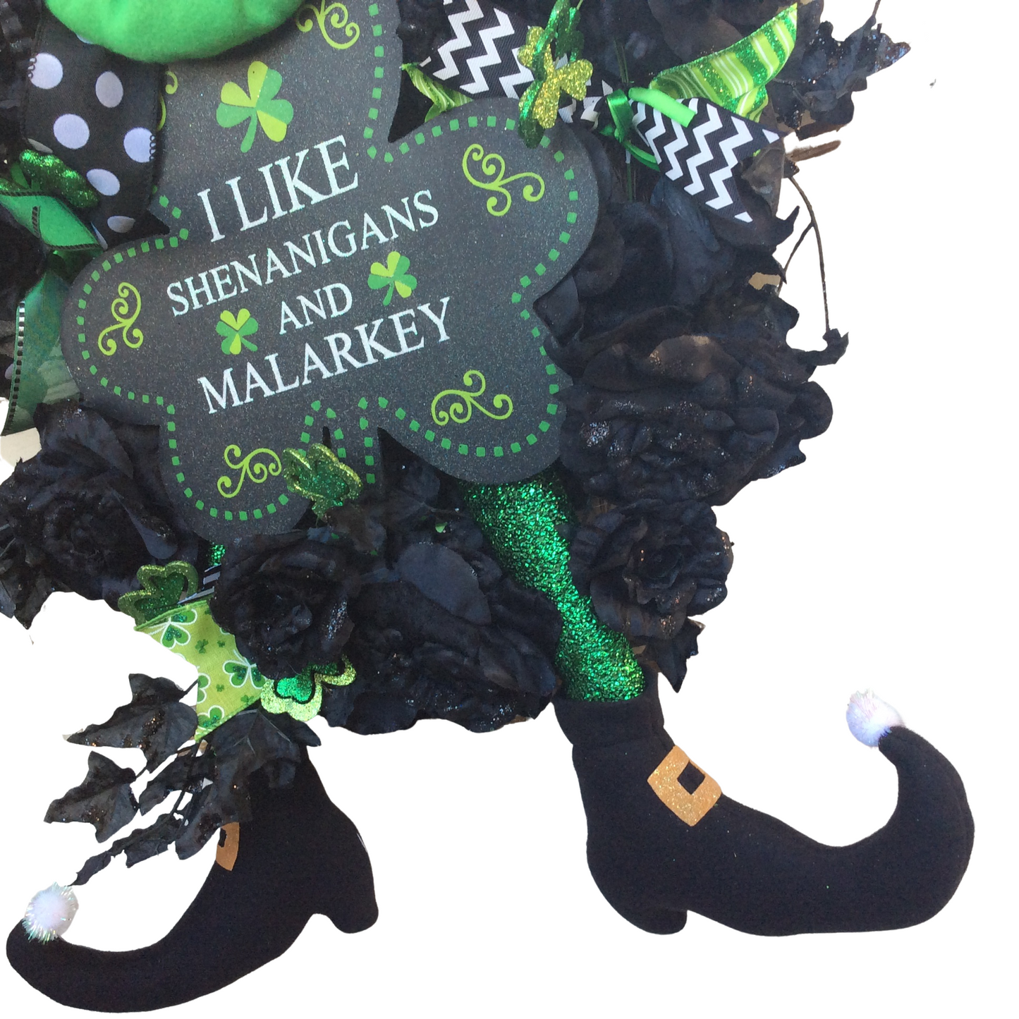 AGD St Patricks Decor - Black Rose Leprechaun Shenanigan Wreath