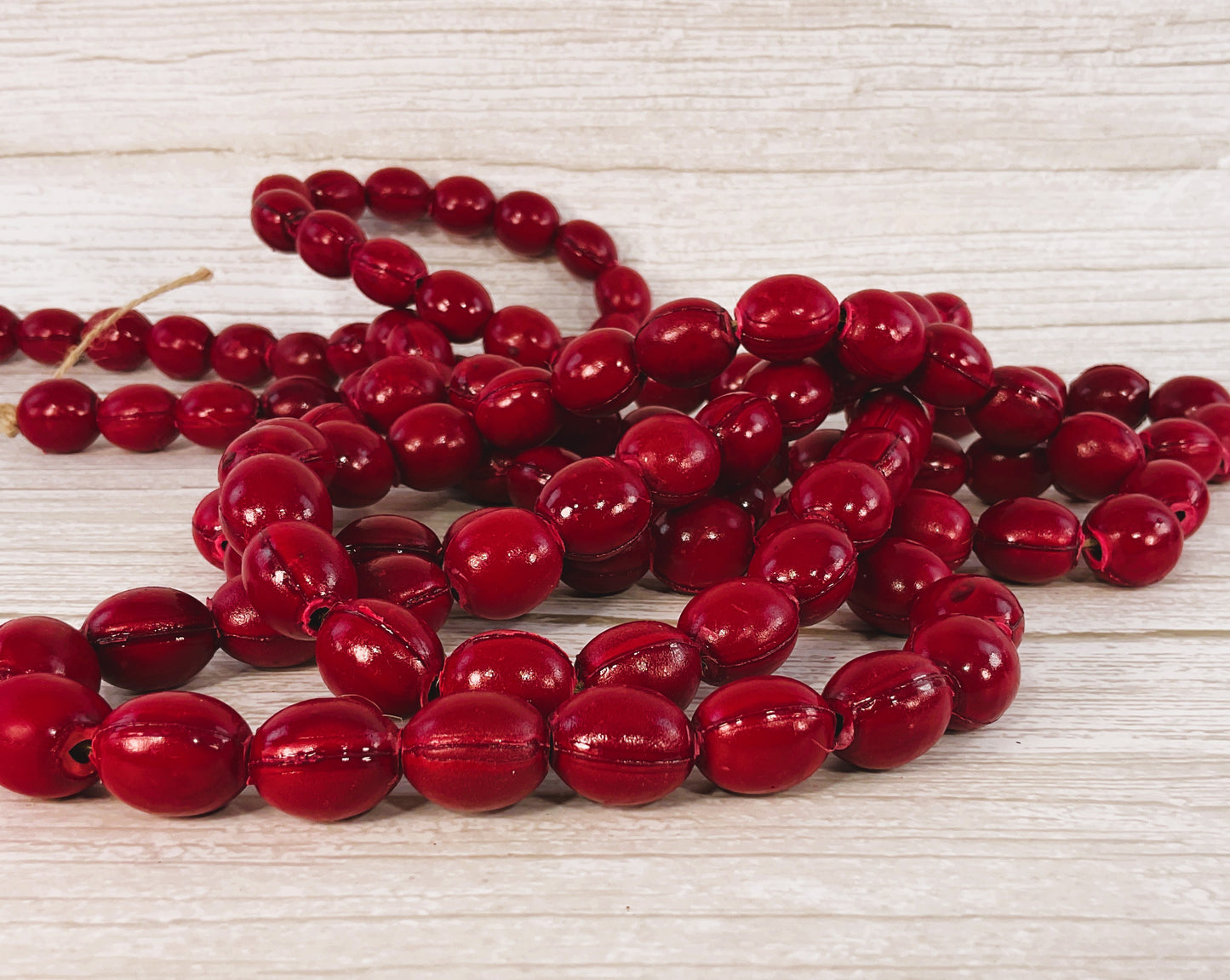 Christmas Decor Faux Wood Cranberry Bead Prim Farmhouse Garland 6ft