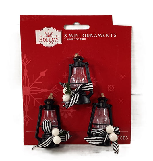 WM Christmas Decor - Miniature Tree Black Lantern Ornaments 3pc Set