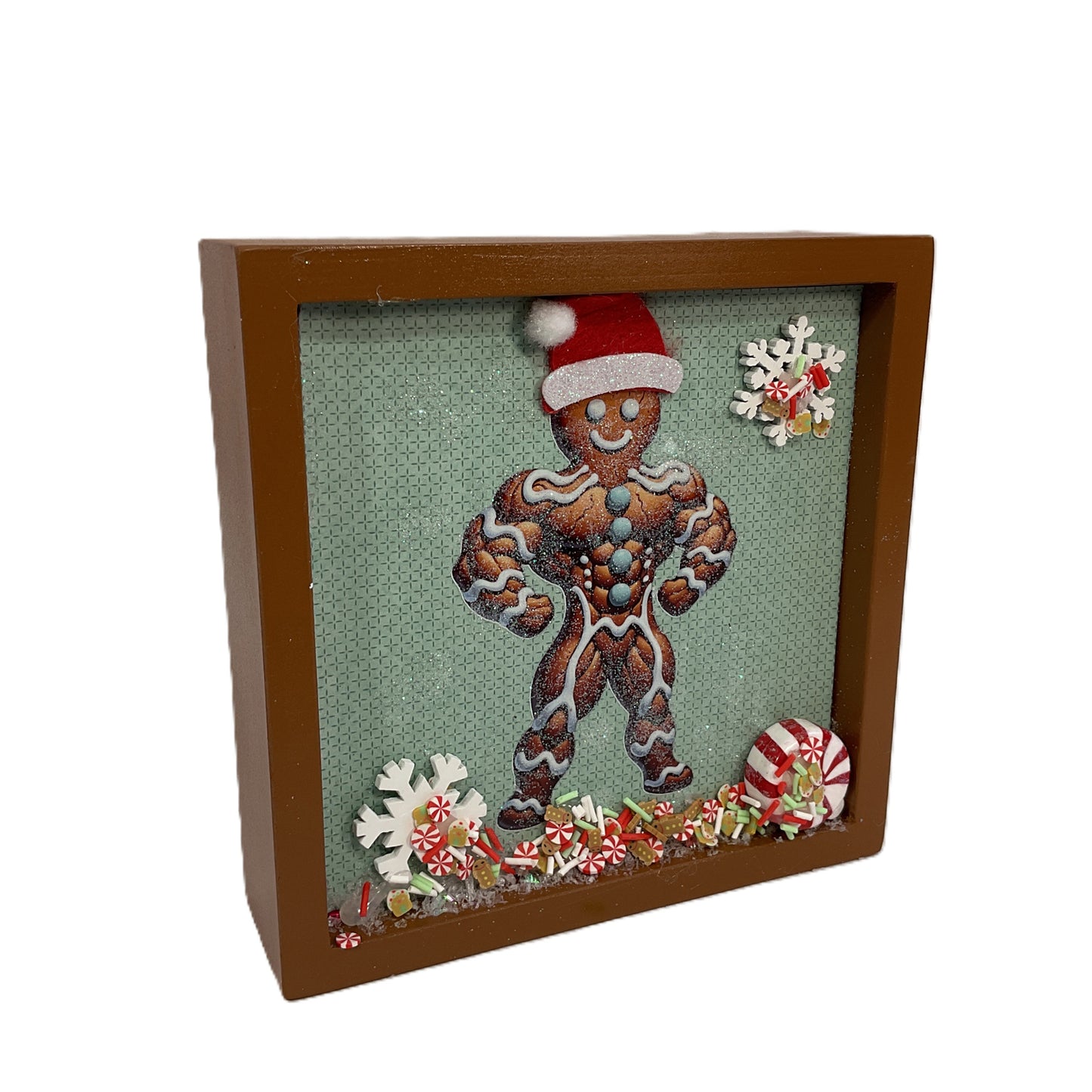 AGSD Christmas Decor - Gingerbread Muscle Man Gym Inset Box Sign
