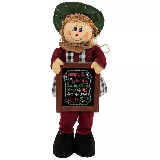 HL Fall Decor - Stand-up Green Hat Scarecrow with Market Sign 24-inch Tall