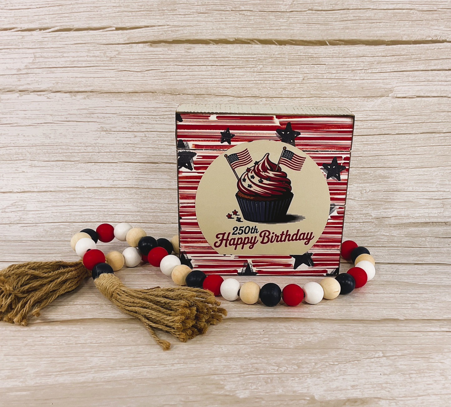 AGSD Patriotic Decor – July 4th 250th Birthday Cupcake Sign & Garland