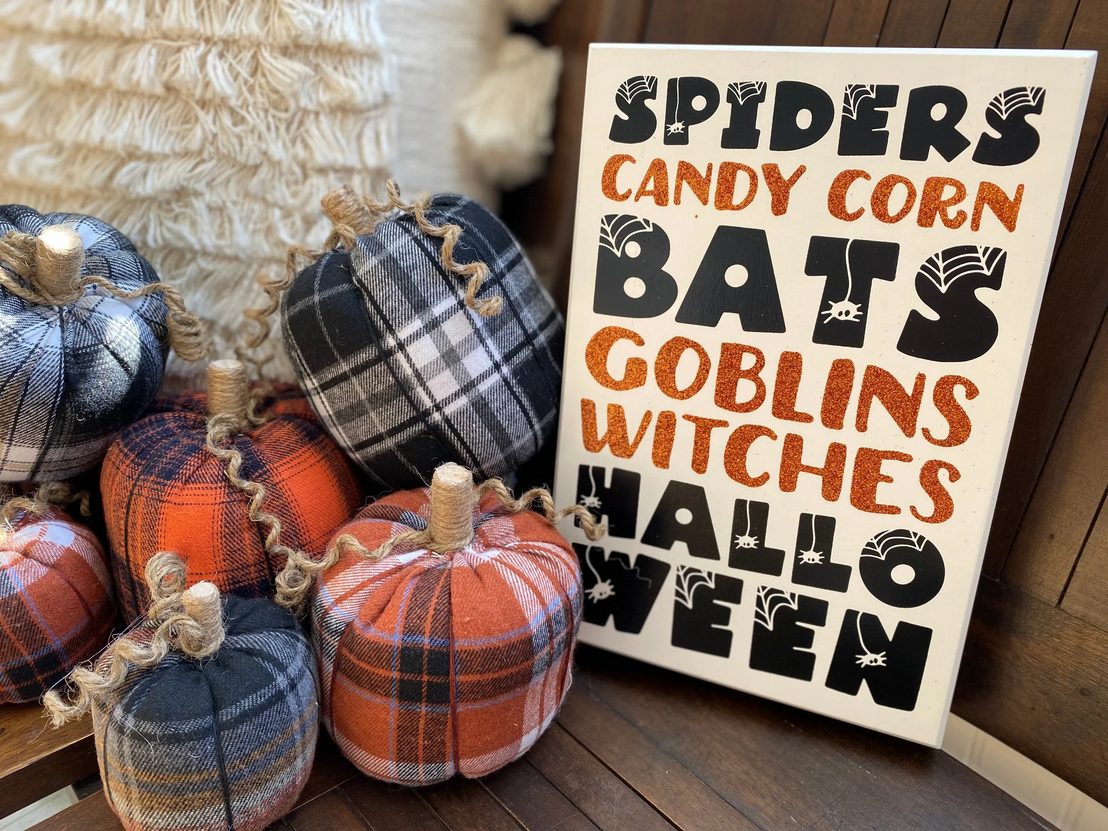 CP Halloween Decor - Black White Orange Spider Bats Subway Art Sign