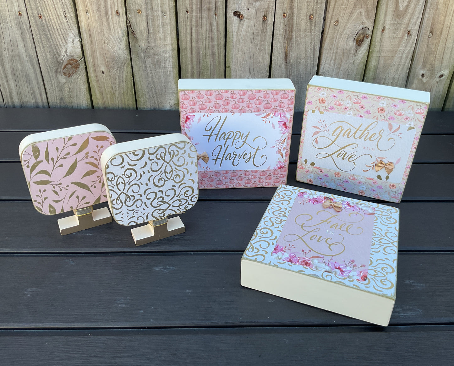 AGSD Fall Decor - Pastel Rose Gold Pink Harvest Gather Box Sign 5pc Set