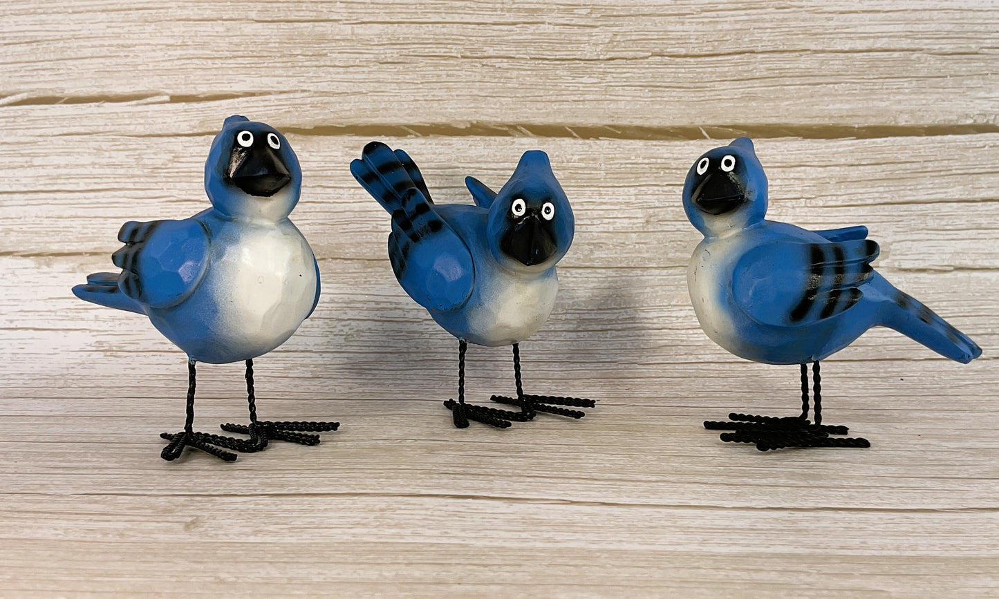 HL Home Decor - Resin Blue Spring Garden Crows Figurines 3pc Set